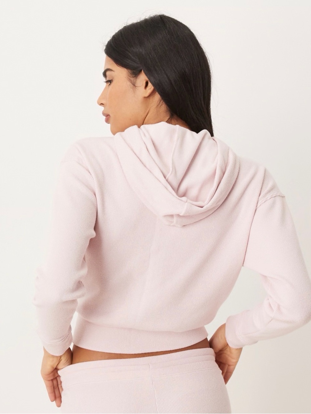 Gilly Hicks Pink Waffle Knit Cropped Full Zip Hoodie Sweatshirt Size Medium